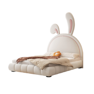 Nettie Simple bedroom children kids furniture rabbit shaped double bed girl princess microfiber leather soft bed