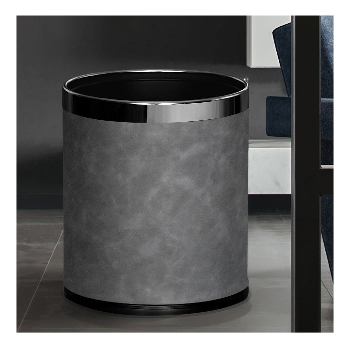 Guangdong Custom Metal Double Layer Indoor 10 Gallon Trash Can 10L Outdoor Modern Leather Trash Can Luxury Garbage Bin Round