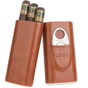 Cedar Wood Lined travel cigar case Travel Humidor with Cutter Brown Leather travelator cigarism cased leather cigar case