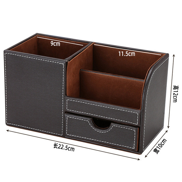 Multifunctional Leather Desktop Holder Storage Box Leather Pen Holder desktop stationery storage box