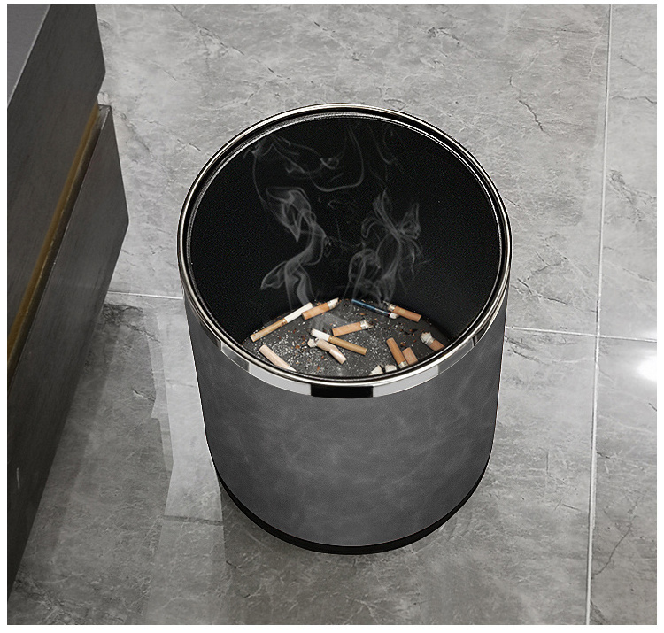 Guangdong Custom Metal Double Layer Indoor 10 Gallon Trash Can 10L Outdoor Modern Leather Trash Can Luxury Garbage Bin Round