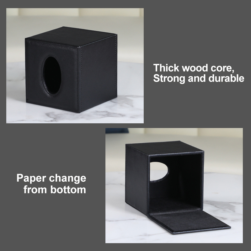 Unique Design Napkins Box Tissue Box Cover Nordic Modern Luxury Tissue Magnetic Bottom Waterproof Leather Lychee Pattern Black