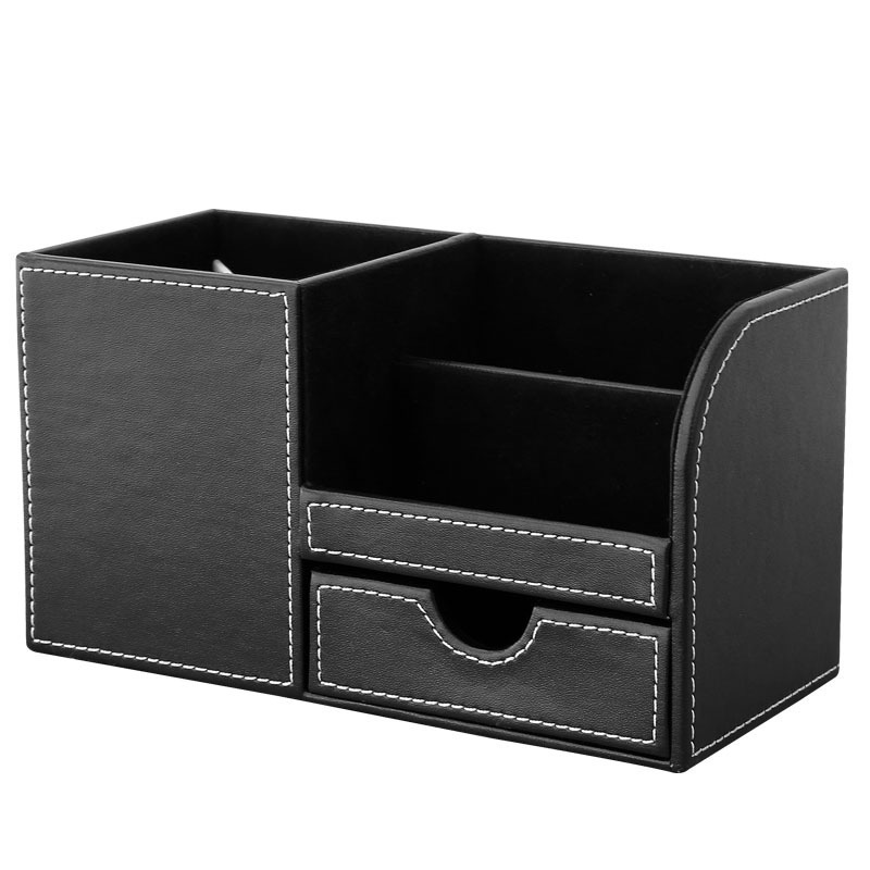 Multifunctional Leather Desktop Holder Storage Box Leather Pen Holder desktop stationery storage box