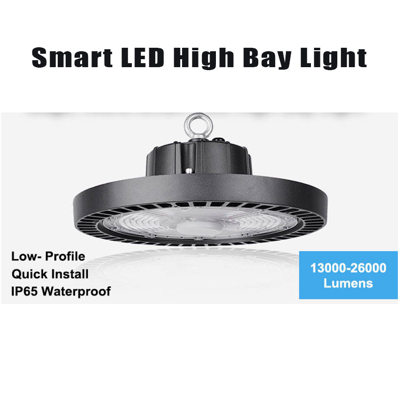 100-200W Smart UFO LED High Bay Light with Motion Sensor 3000K-6500K Garage Light Ceiling Light with Remote Control 26000LM