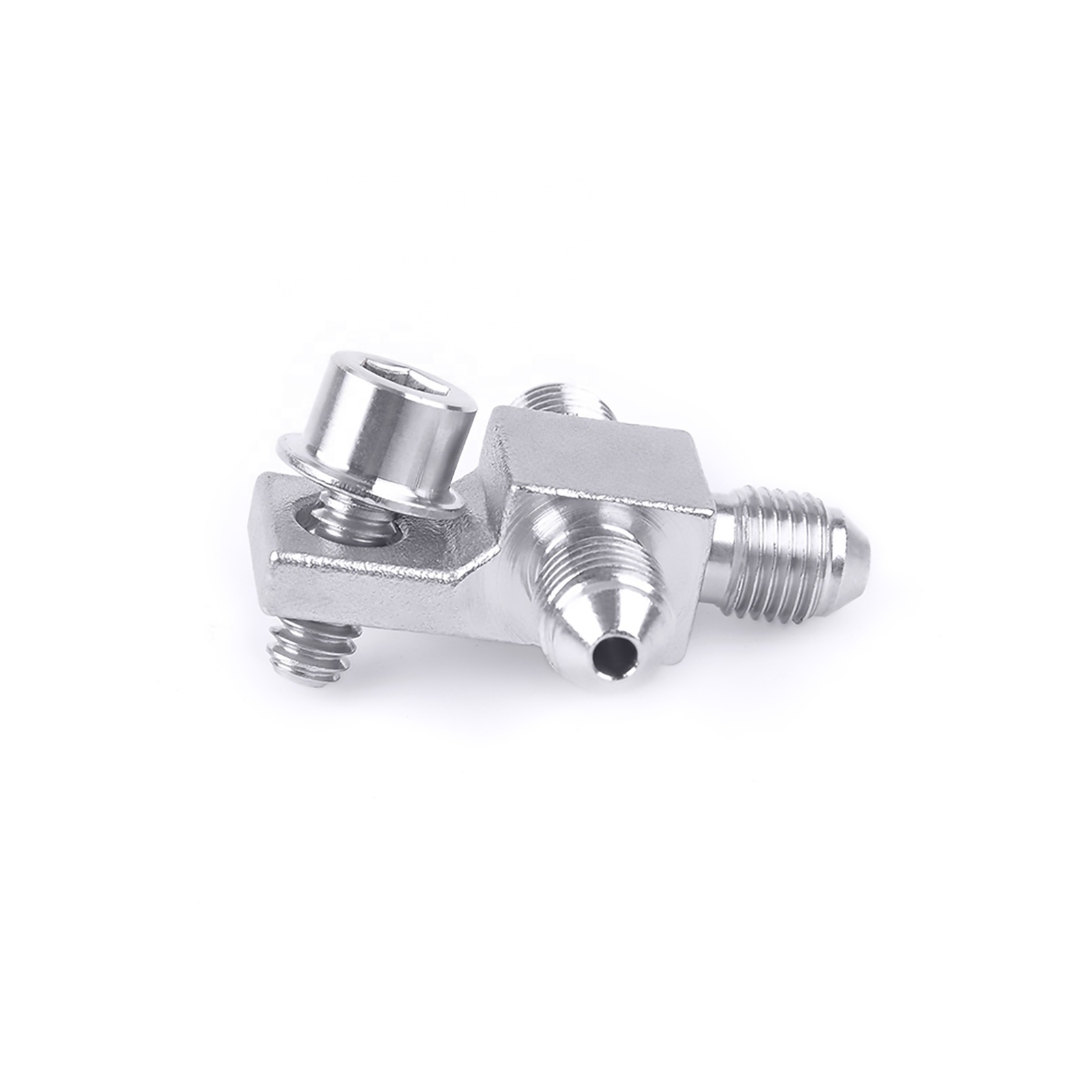 304 Stainless steel 3 way 3an an3 an-3 1/4-20unf thread Tee Block with Mount Tab ptfe brake hose end fitting