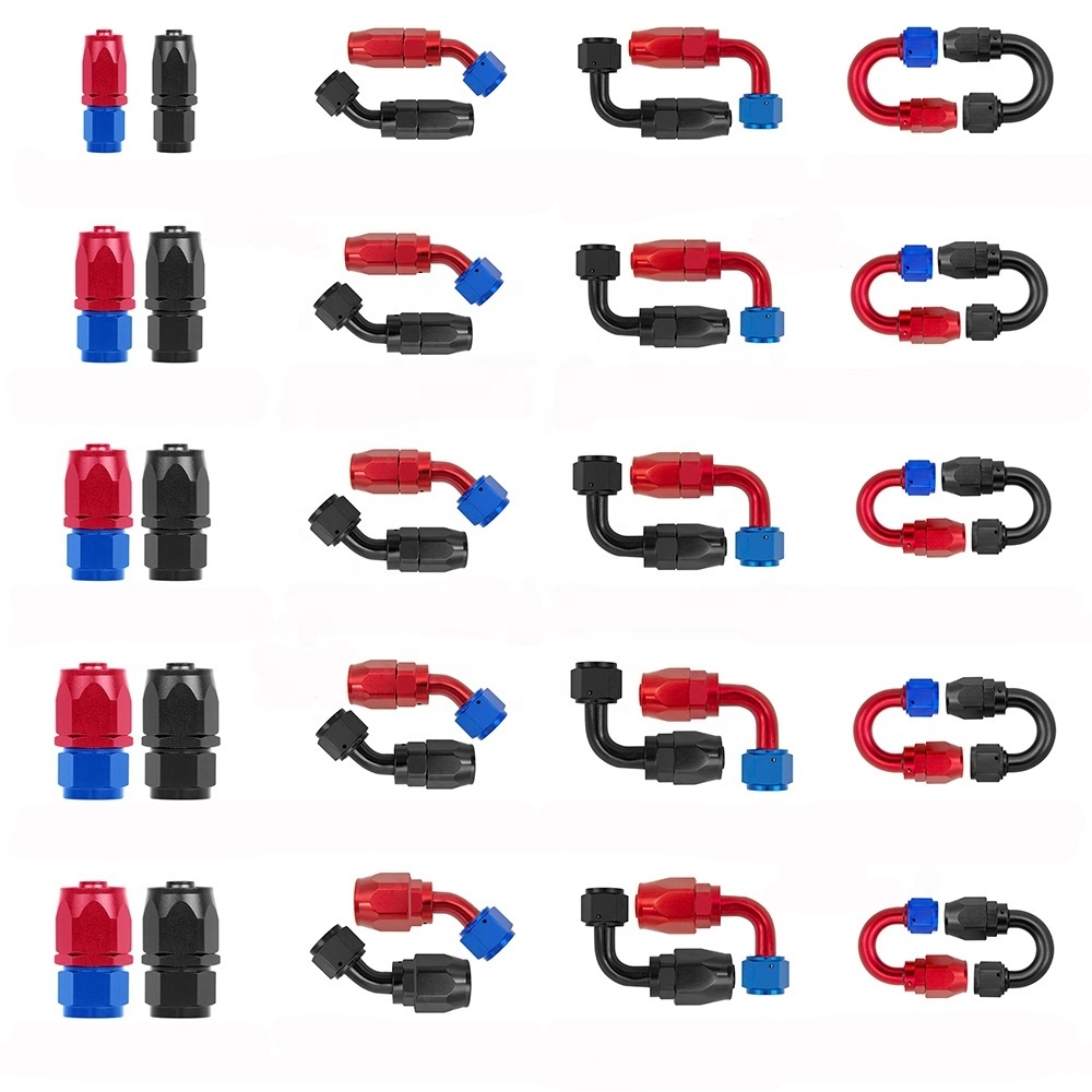 RAQR AN3 AN4 AN6 AN8 AN10 AN12 AN16 Straight 45deg 90deg 120deg 180deg PTFE Fuel Line Hose End Aluminum  AN Fittings Black & Red