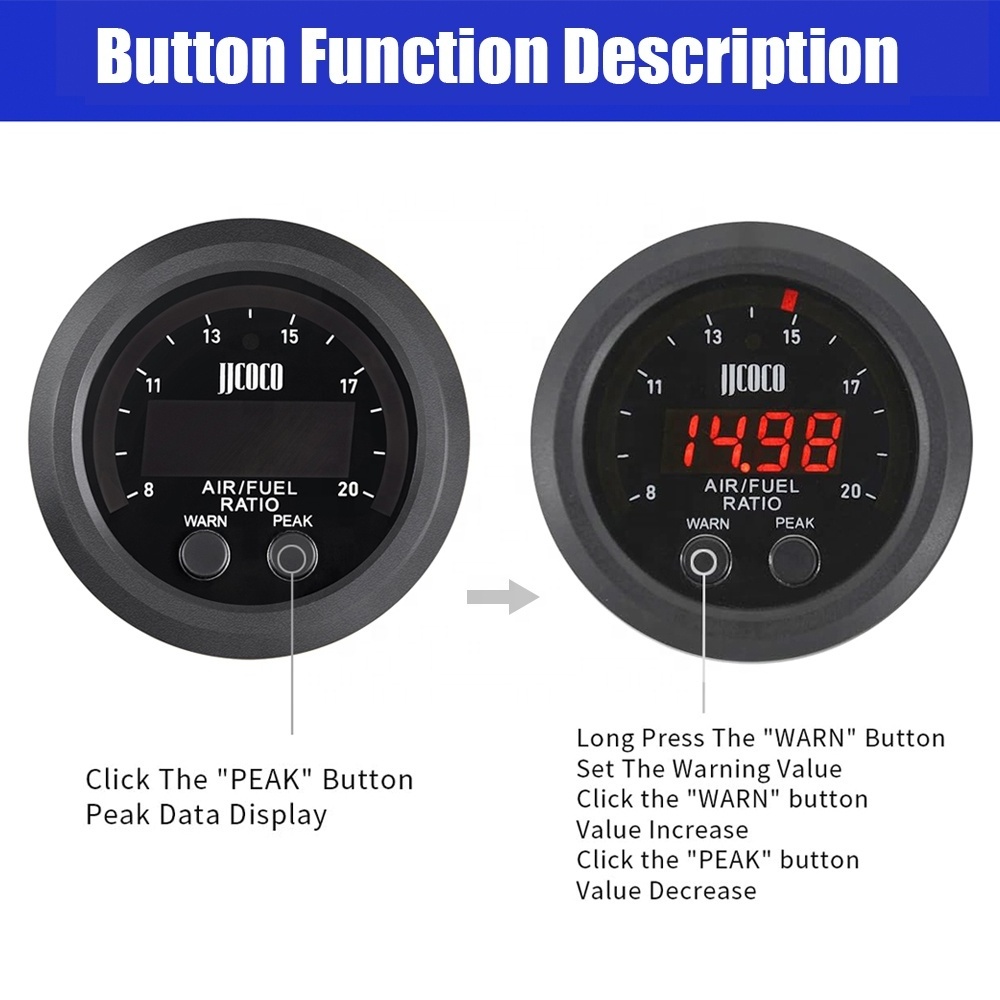 52 mm AFR Black Face Air Fuel Ratio Meter gauge kit For Universal Car With O2 Oxygen Sensor 06J906262AA