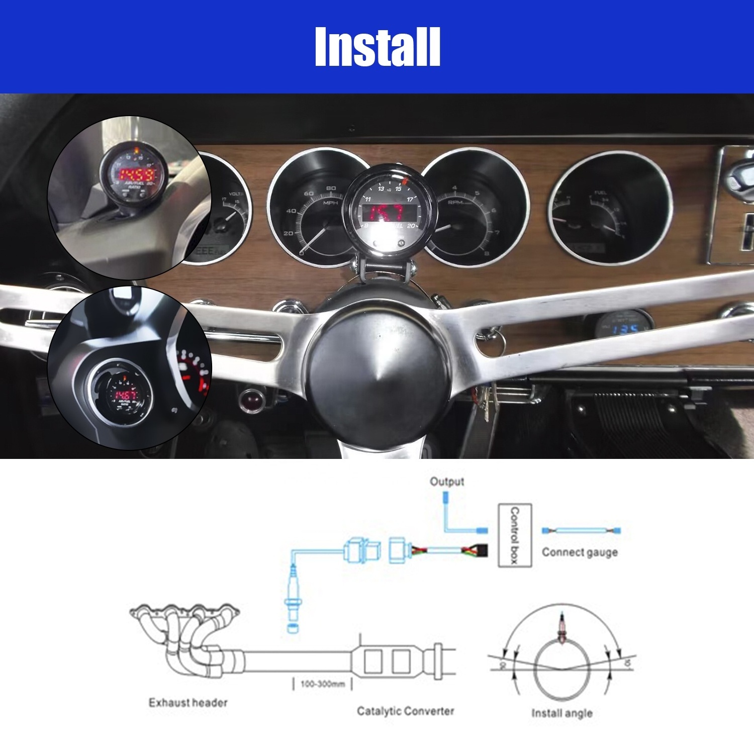 52 mm AFR Black Face Air Fuel Ratio Meter gauge kit For Universal Car With O2 Oxygen Sensor 06J906262AA