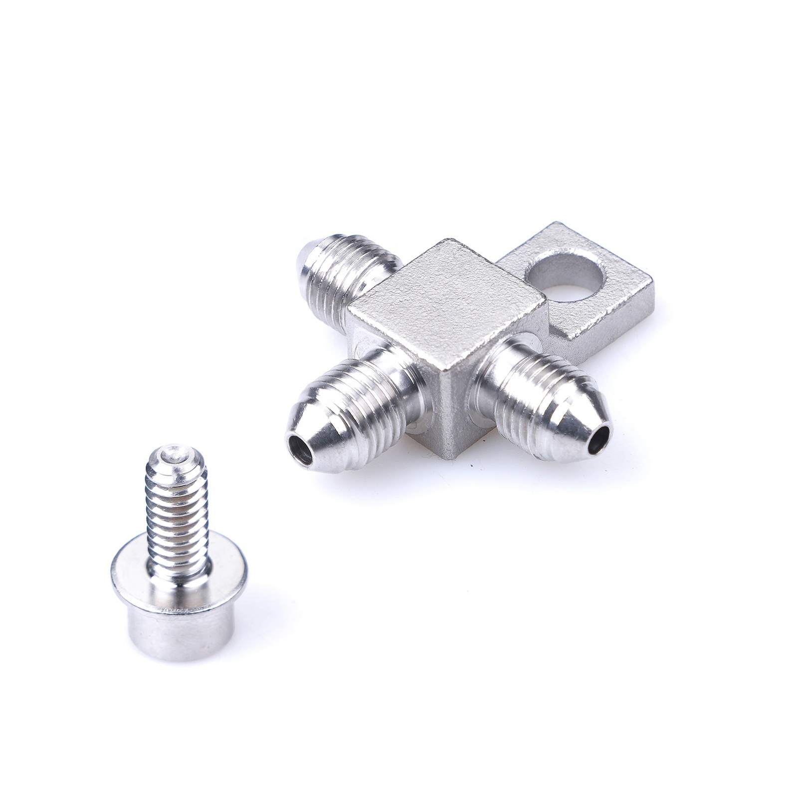 304 Stainless steel 3 way 3an an3 an-3 1/4-20unf thread Tee Block with Mount Tab ptfe brake hose end fitting