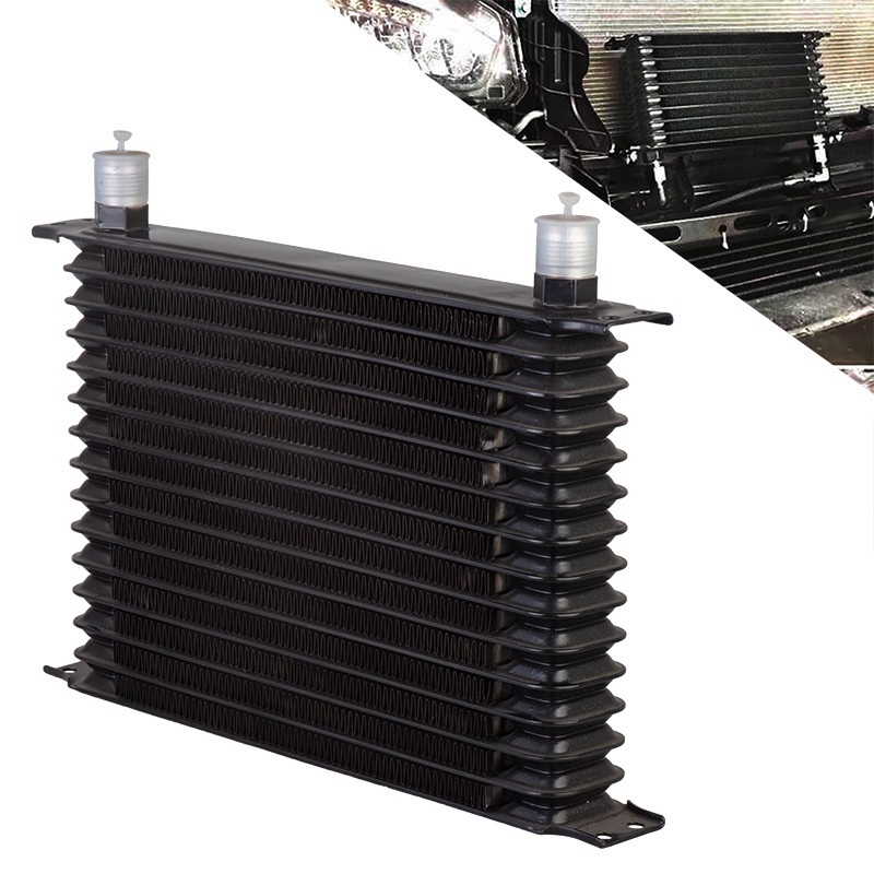 Universal Oil Cooler 15 row 10AN Universal Engine Transmission Oil Cooler Kit black