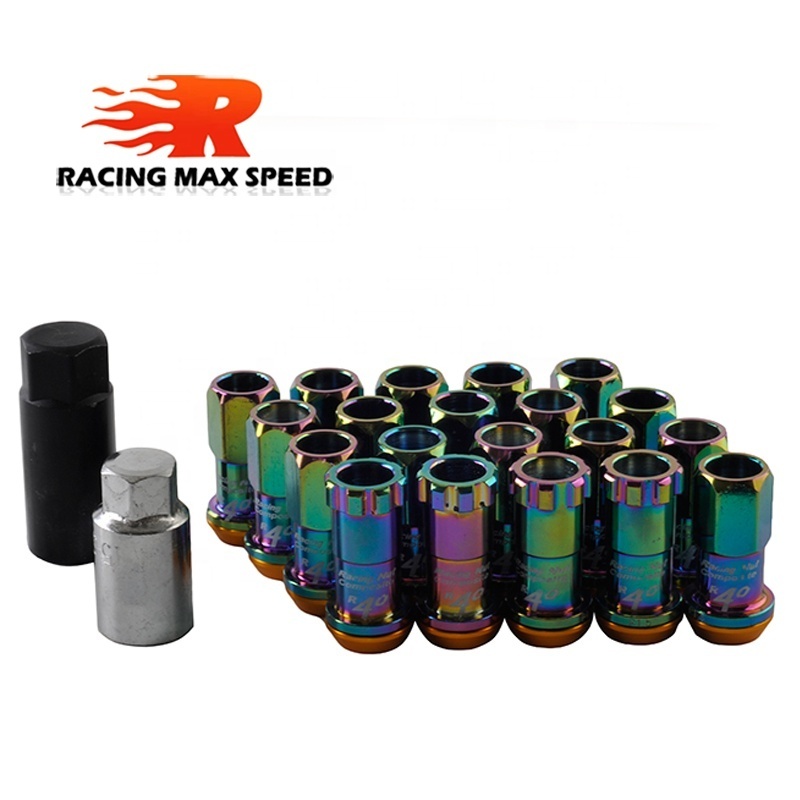 Racing R40 Neo Chrome Steel Lock Anti Theft Wheel Lug Nuts with Logo