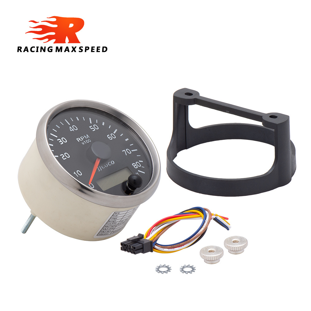 Universal 85MM Tachometer 0-8000RPM 12V/24V Tacho Meter Amber/White Light RPM Gauge With LCD Hourmeter For Car