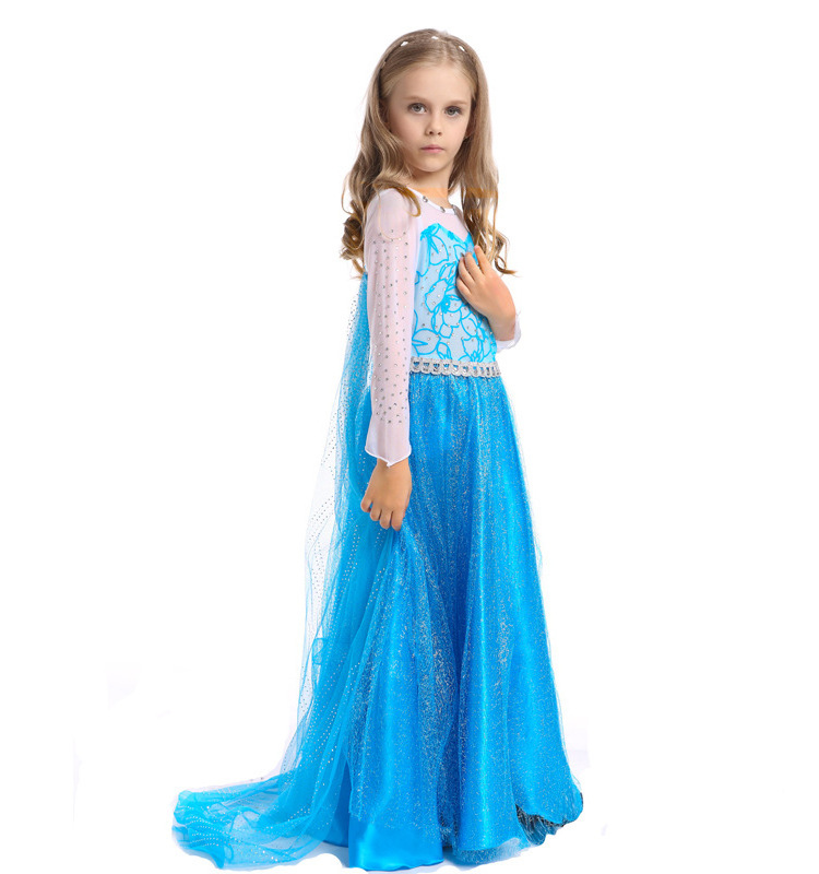 Q89  Hot Selling Children Wear Kids Role Play Halloween Party Long Frock Frozen Elsa Cosplay Dress For Kids