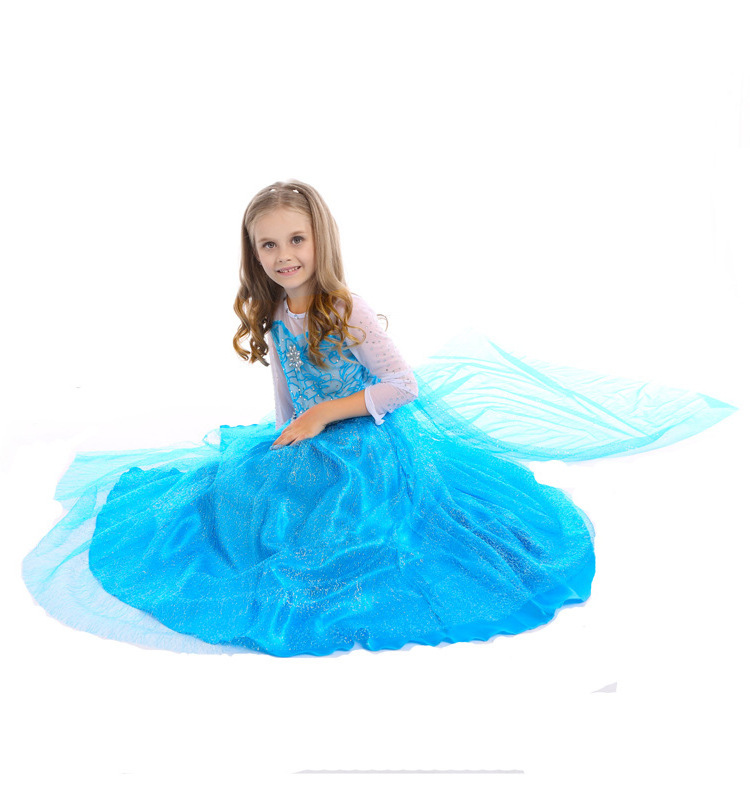 Q89  Hot Selling Children Wear Kids Role Play Halloween Party Long Frock Frozen Elsa Cosplay Dress For Kids