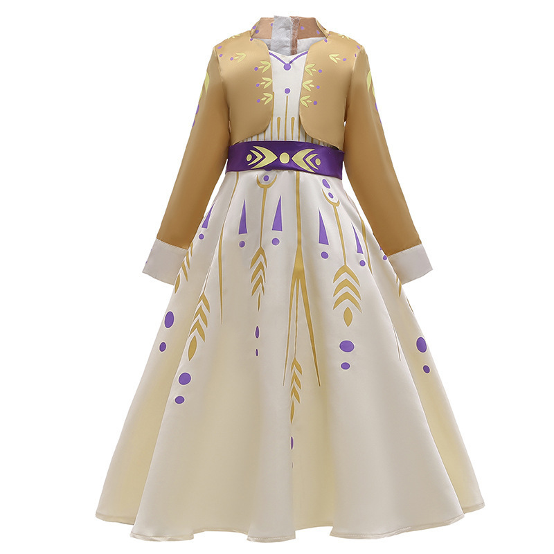 D0075  Children Frozen Queen Cosplay Elsa Anna Dress Frozen 2 Long Sleeves Kids Princess Cosplay Party Dress