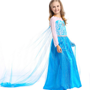 Q89  Hot Selling Children Wear Kids Role Play Halloween Party Long Frock Frozen Elsa Cosplay Dress For Kids