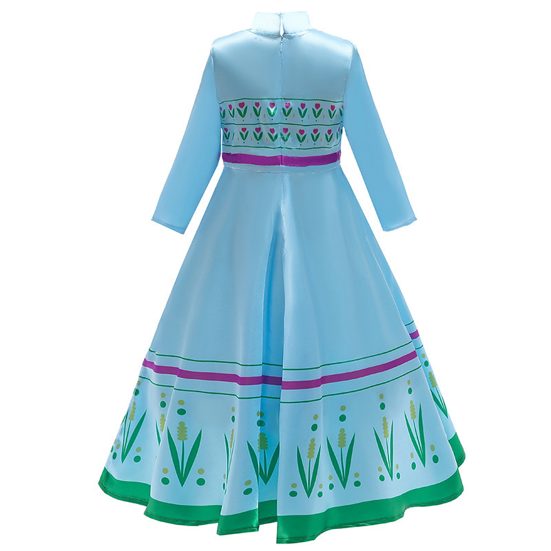 D0075  Children Frozen Queen Cosplay Elsa Anna Dress Frozen 2 Long Sleeves Kids Princess Cosplay Party Dress