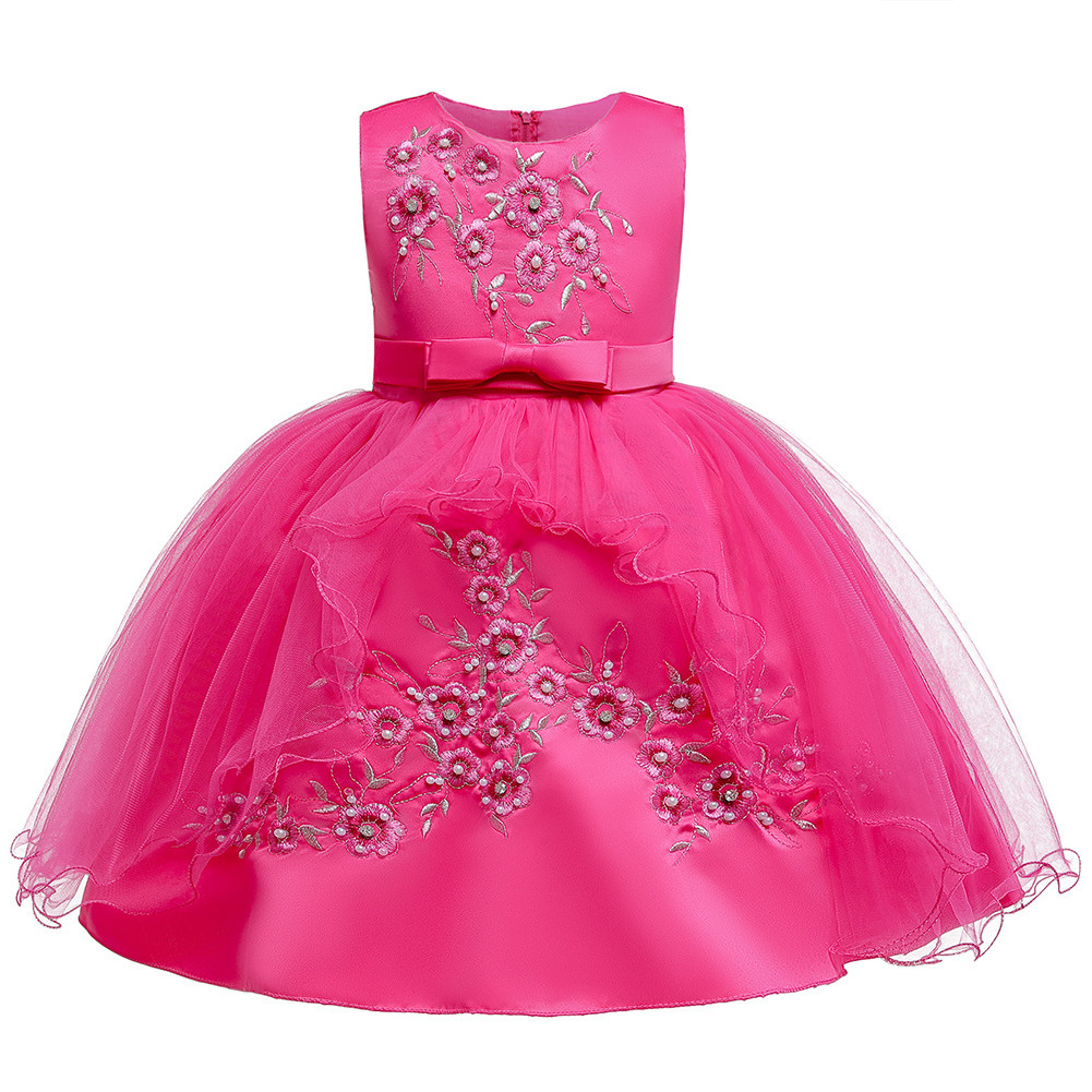 868  Wholesale Baby Girl Baptism Tulle Flower Girl Ruffle Kids First Birthday Party Dress For 1 Year Old Girl