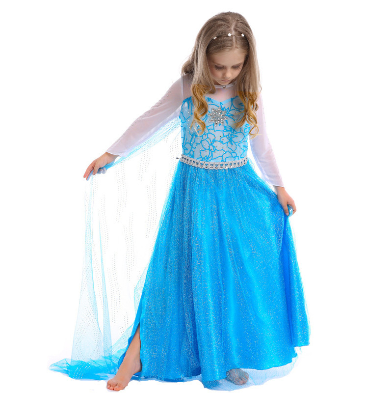 Q89  Hot Selling Children Wear Kids Role Play Halloween Party Long Frock Frozen Elsa Cosplay Dress For Kids