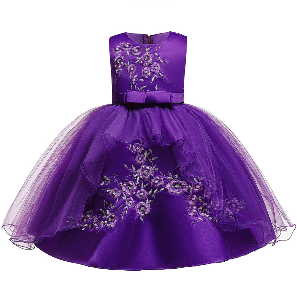 868  Wholesale Baby Girl Baptism Tulle Flower Girl Ruffle Kids First Birthday Party Dress For 1 Year Old Girl