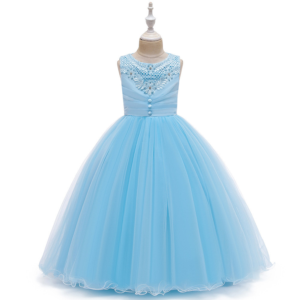 878   Girls Ready Made Kids Birthday Gowns Long Frocks High Quality Princess Kids Girl Birthday Party Clothes Pageant Dress