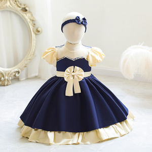 BD128 Beaded Tulle Flower Girl Dress Pearl Infant Toddler Party Frock Beautiful Princess Dresses For Children