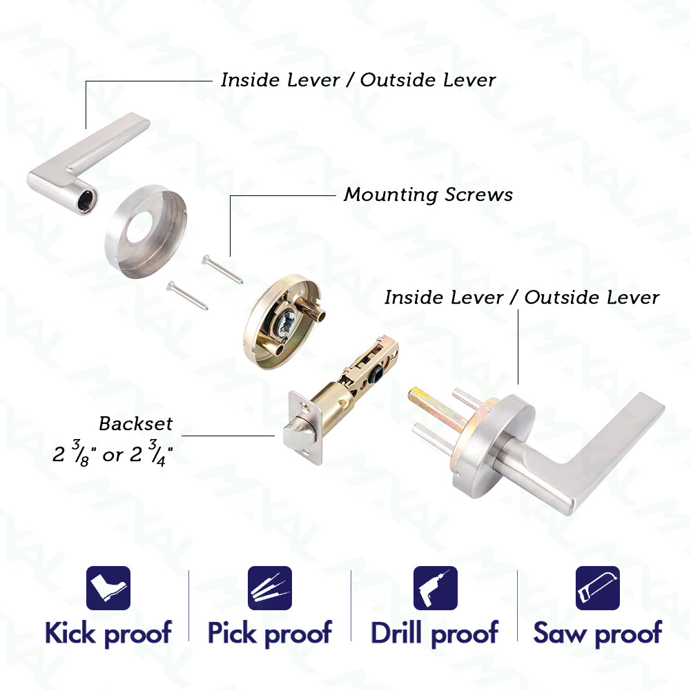 MAXAL Passage Door Lever Lock Brushed Chrome Tubular Lever Handle Latch Lock Door Handle Lock Set