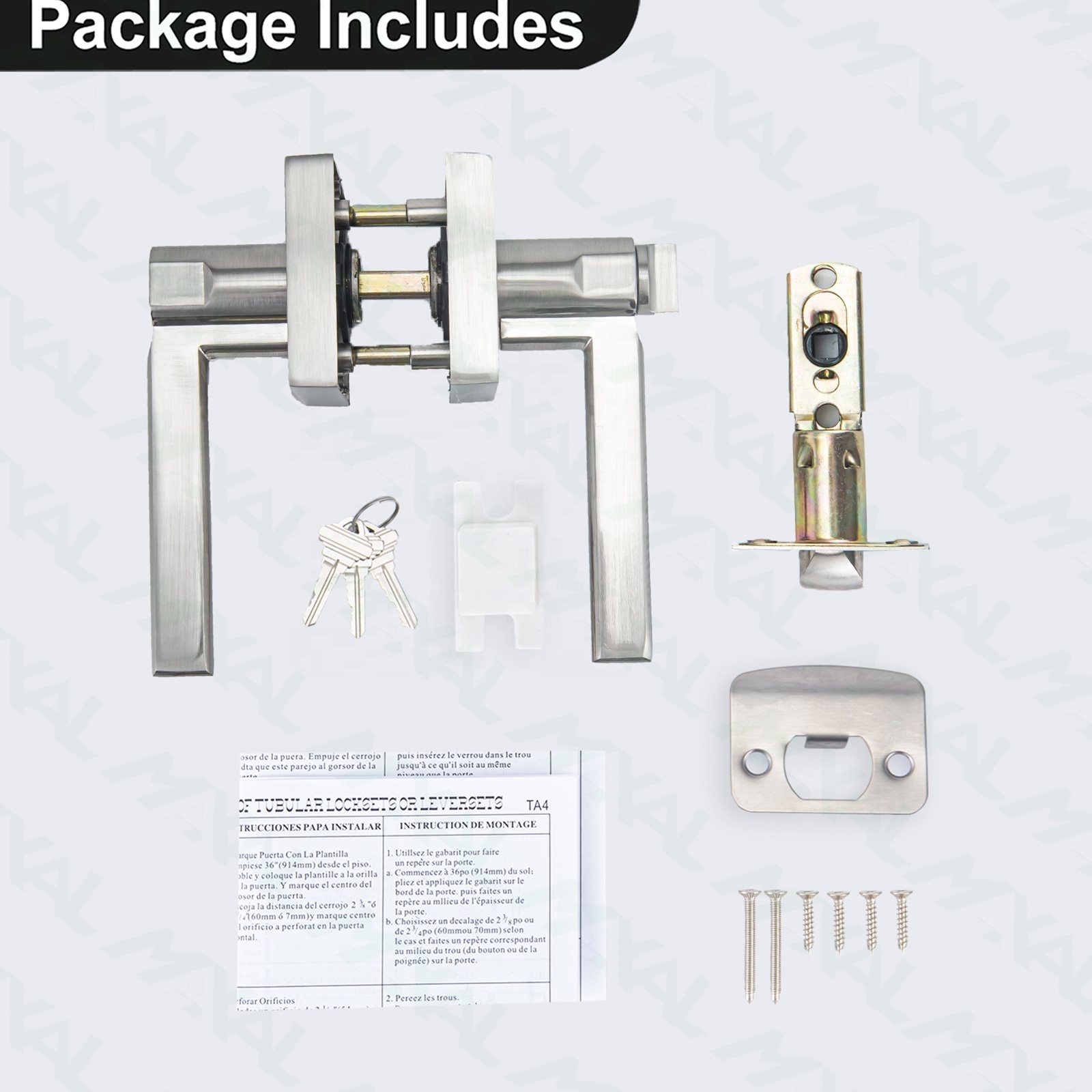 Square Entry Passage  Door Lock Handle with Keys Satin Nickel Interior Door Lever handle