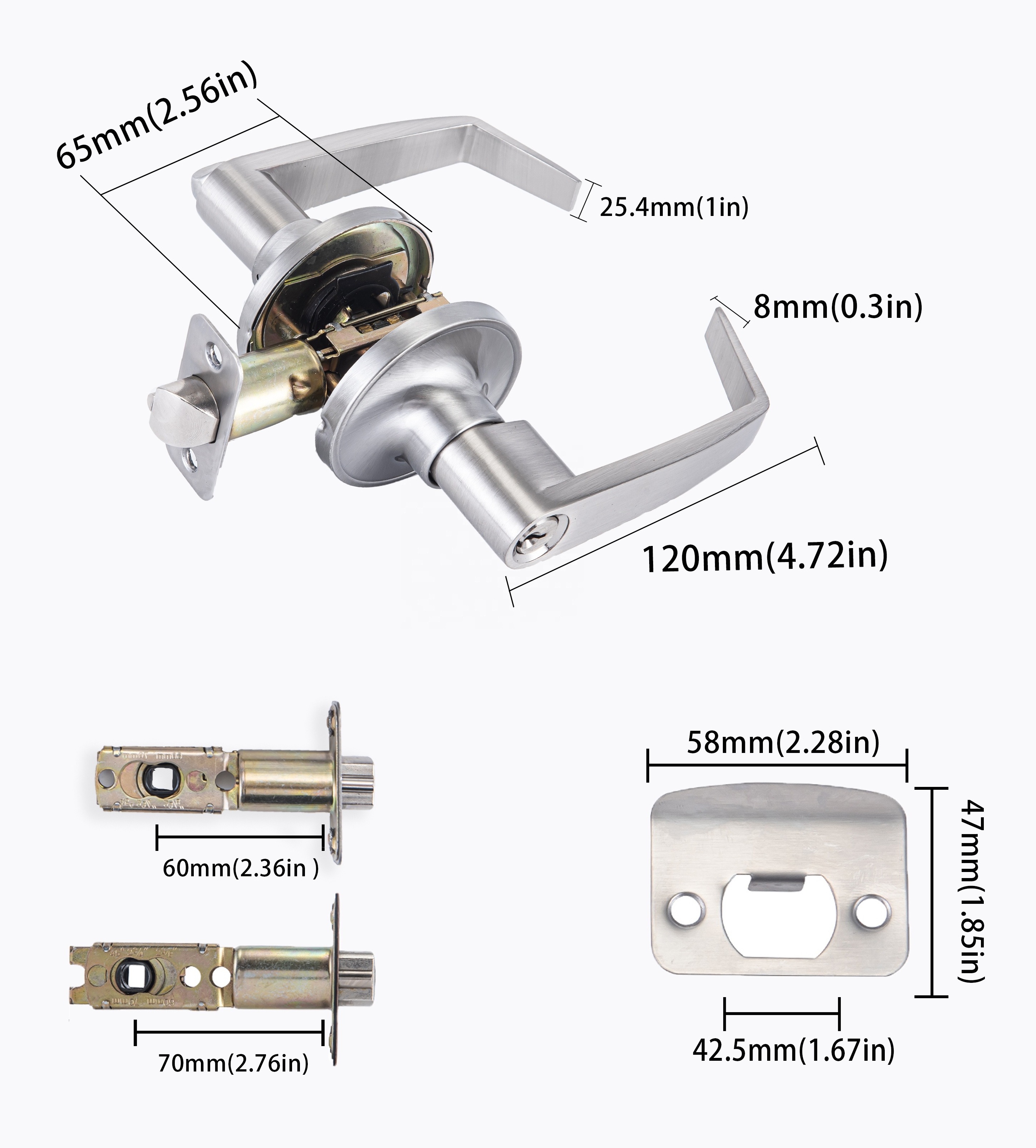 High Security Lock Aluminum Alloy Handle Lock Entrance Door  With Key,Satin Nickel Tubular Leverset Lock