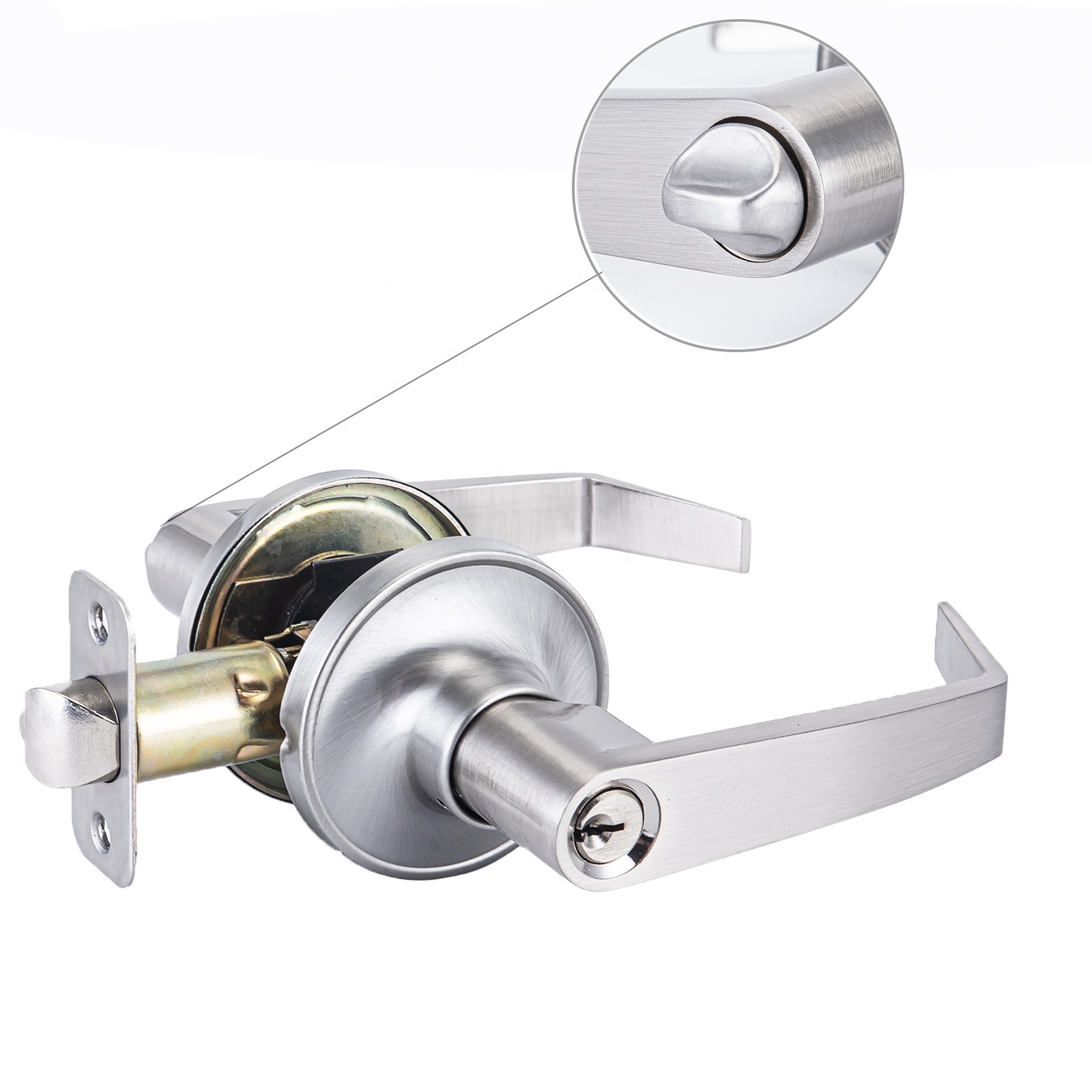 High Security Lock Aluminum Alloy Handle Lock Entrance Door  With Key,Satin Nickel Tubular Leverset Lock