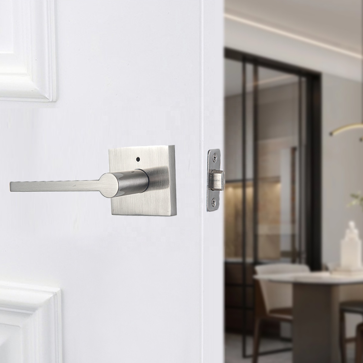 Modern Handle Square Zinc Main Bathroom Lever Privacy Tubular Latch Lock Lever Handle Lockset Door Handle Lock Set