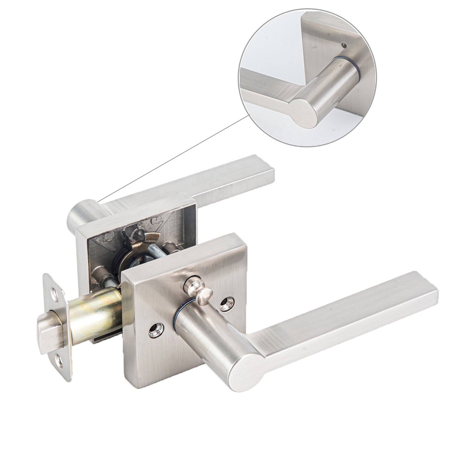 Modern Handle Square Zinc Main Bathroom Lever Privacy Tubular Latch Lock Lever Handle Lockset Door Handle Lock Set