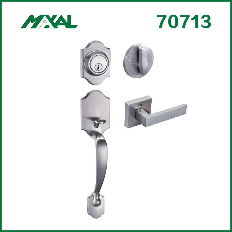 Front Door Zinc Single Cylinder Grade-3 Deadbolt Big Handle Lockset With Modern Lever Handle