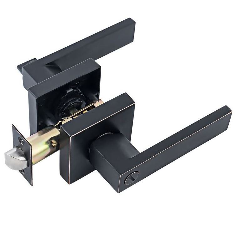 Matt Black Zinc Alloy Wooden square Interior Door Privacy Handle Tubular Lockset Lever Lock for Bathroom