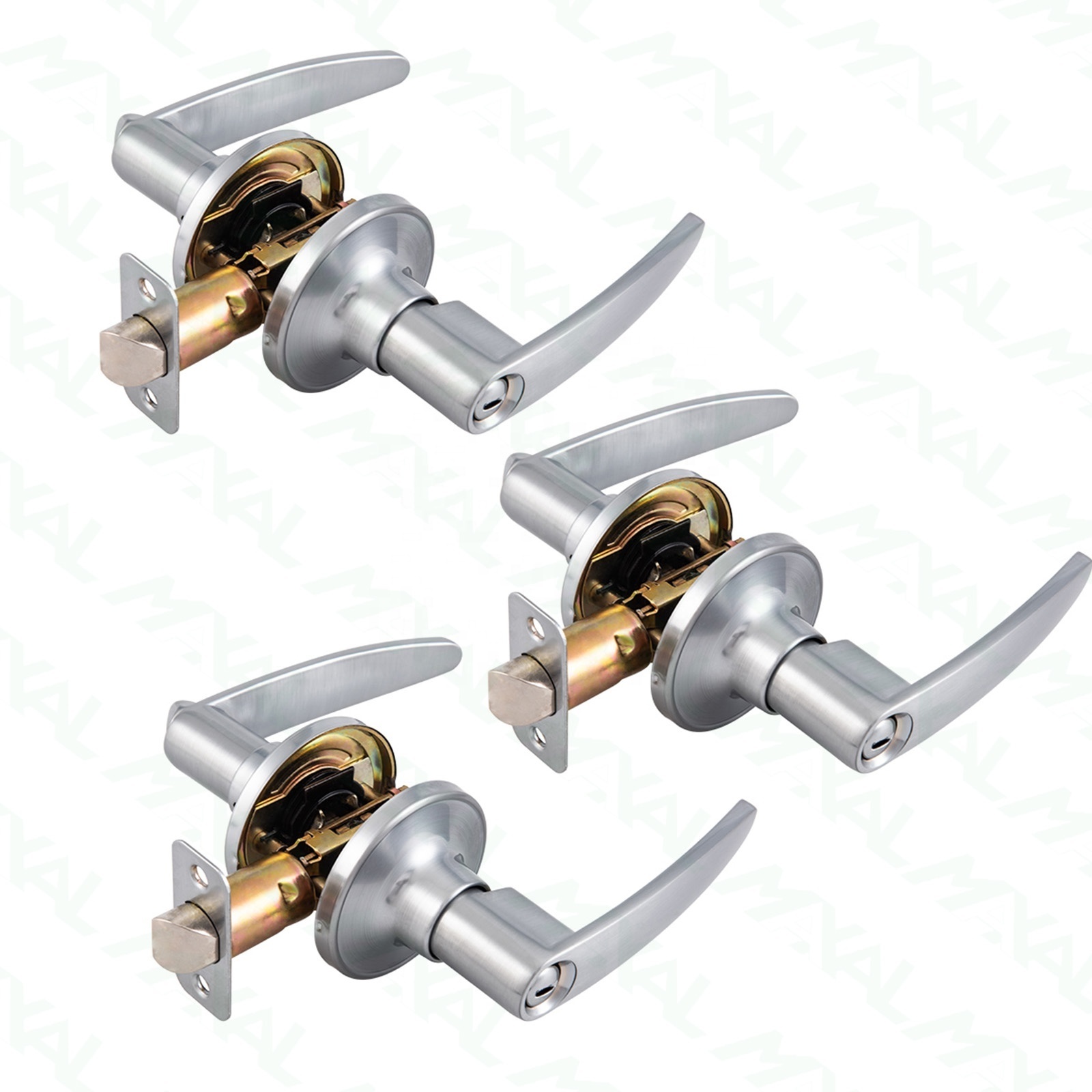 Keyless Satin Nickel Door Handle with Lock Interior Handles for Bedroom Bathroom Privacy Door Levers Set