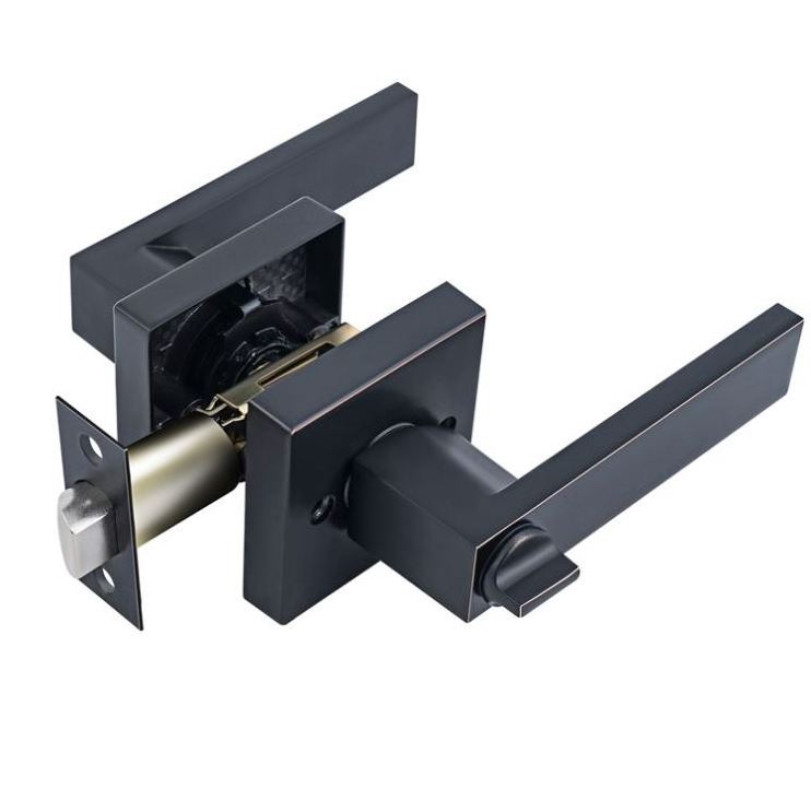 Matt Black Zinc Alloy Wooden square Interior Door Privacy Handle Tubular Lockset Lever Lock for Bathroom