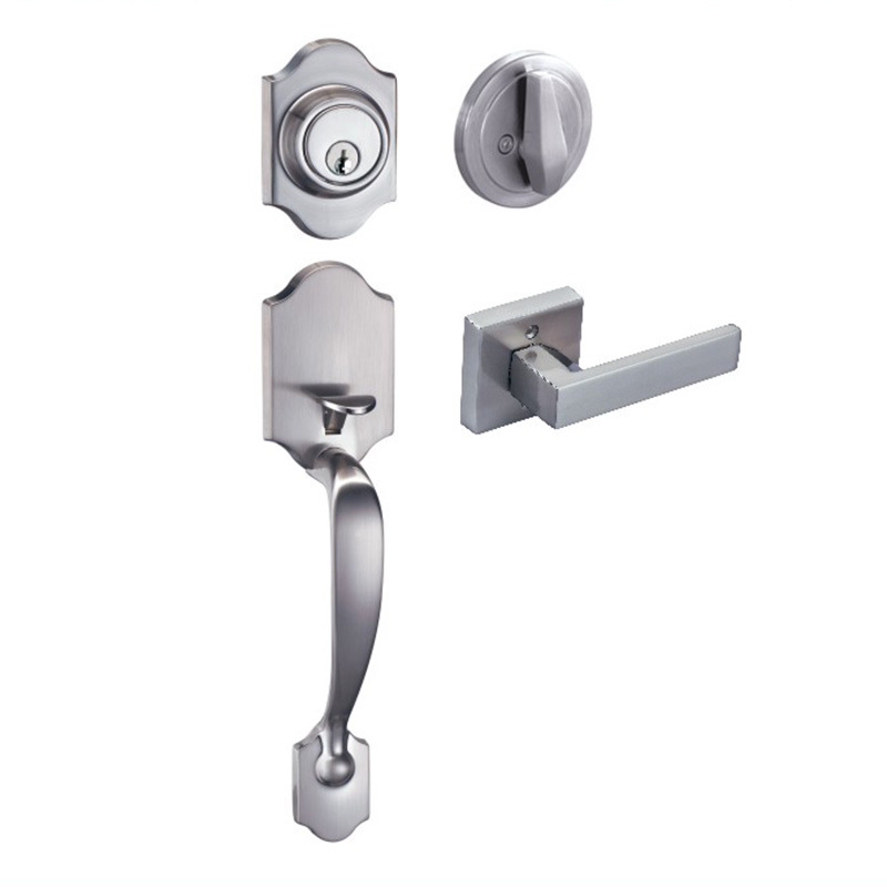 Front Door Zinc Single Cylinder Grade-3 Deadbolt Big Handle Lockset With Modern Lever Handle