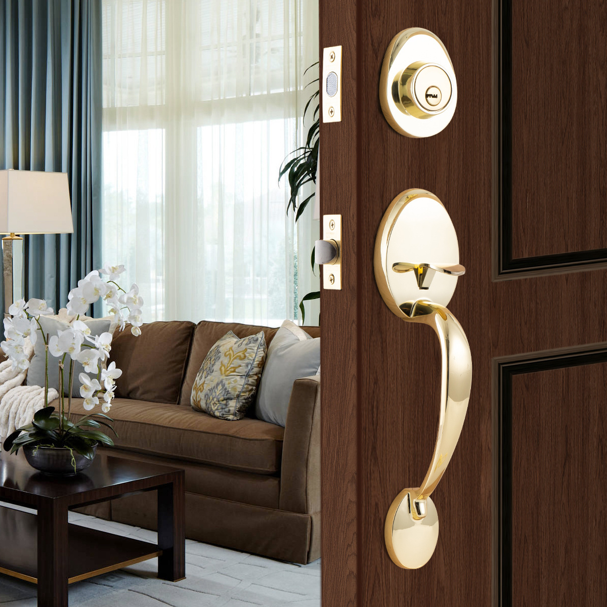 2024 Classical grip handleset Deadbolt cylinder Handle Exterior Door Polished brass Deadbolt Cylinder Lock Lock