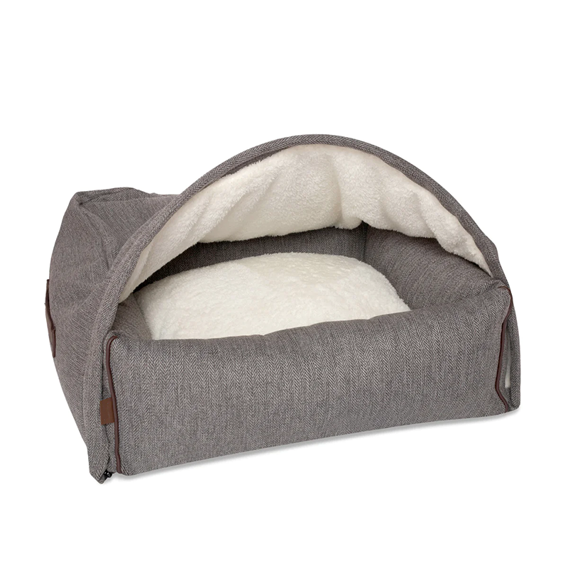 Custom Luxury Cozy Sherpa Fleece Snuggle Cave Pet Bed Removable Cave Cat Dog Bed