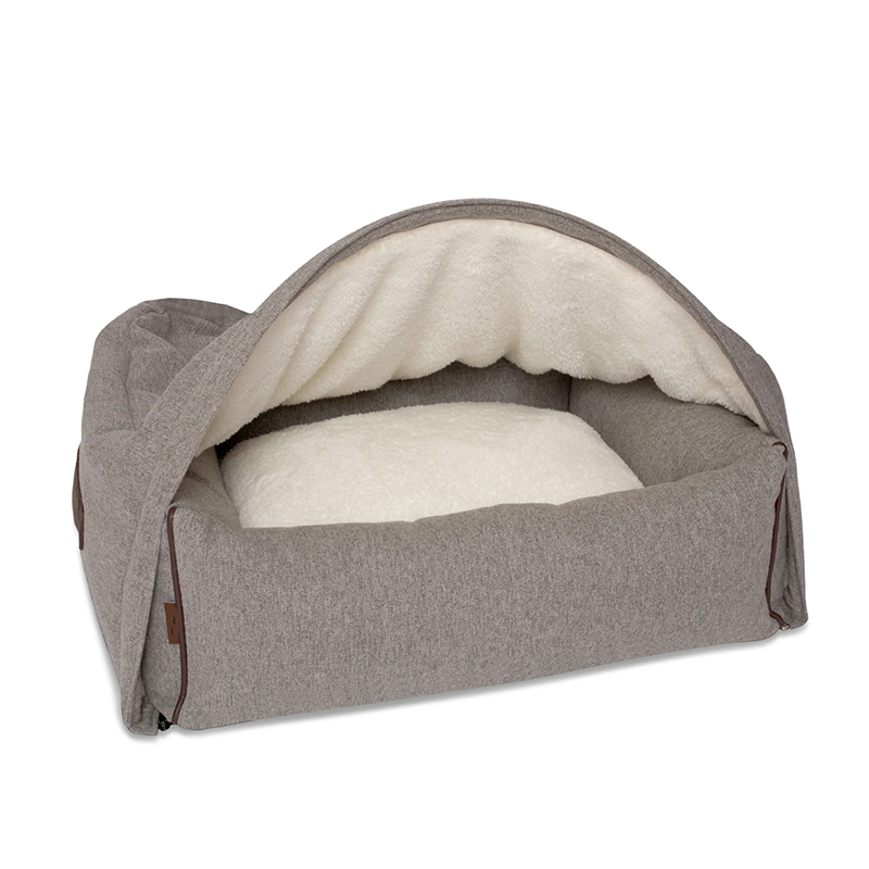 Custom Luxury Cozy Sherpa Fleece Snuggle Cave Pet Bed Removable Cave Cat Dog Bed