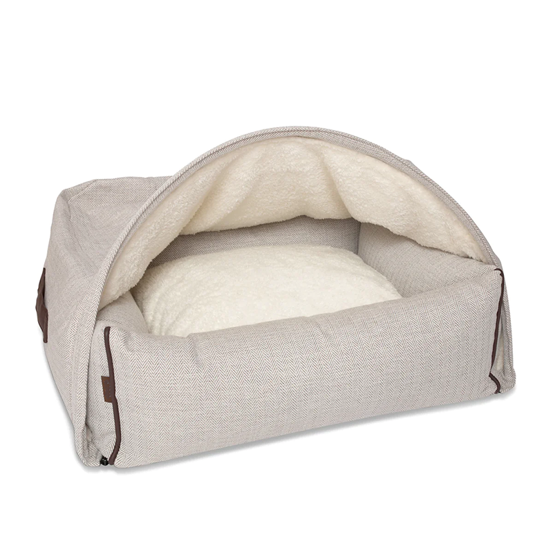 Custom Luxury Cozy Sherpa Fleece Snuggle Cave Pet Bed Removable Cave Cat Dog Bed