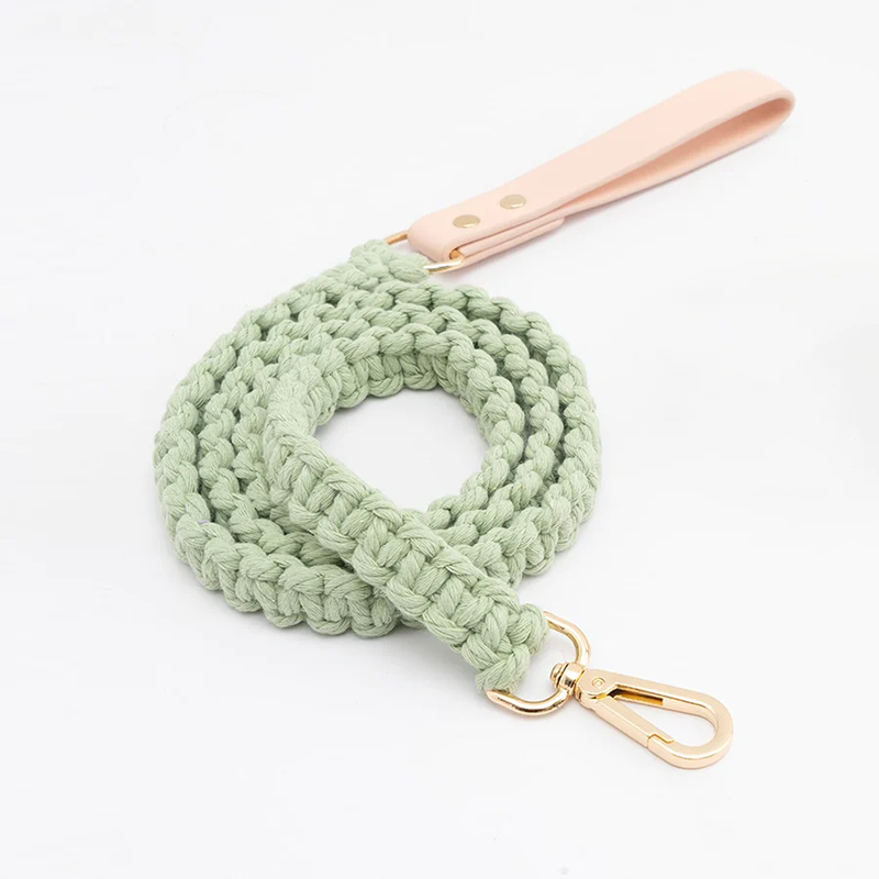 Quick Release Breakaway Hand-Knitted Cotton Dog Collar and Leash Set For Puppy Walking