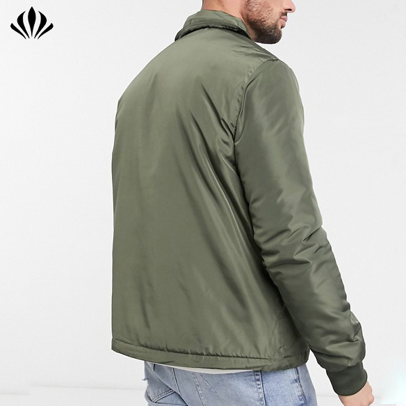 Custom Classic Men Plain Long Sleeve Padded Coaches Jacket Slim Fit Press-stud placket Winter Coat Jacket for Men