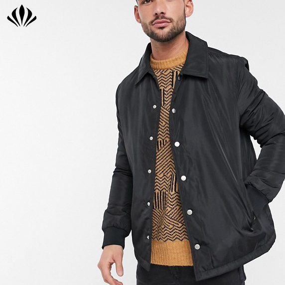 Custom Classic Men Plain Long Sleeve Padded Coaches Jacket Slim Fit Press-stud placket Winter Coat Jacket for Men