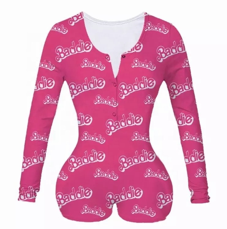 Custom Long Sleeve Bodysuit Yes Daddy Printing Sexy Pajamas Summer Adult V-neck Jumpsuit Onesie for Women