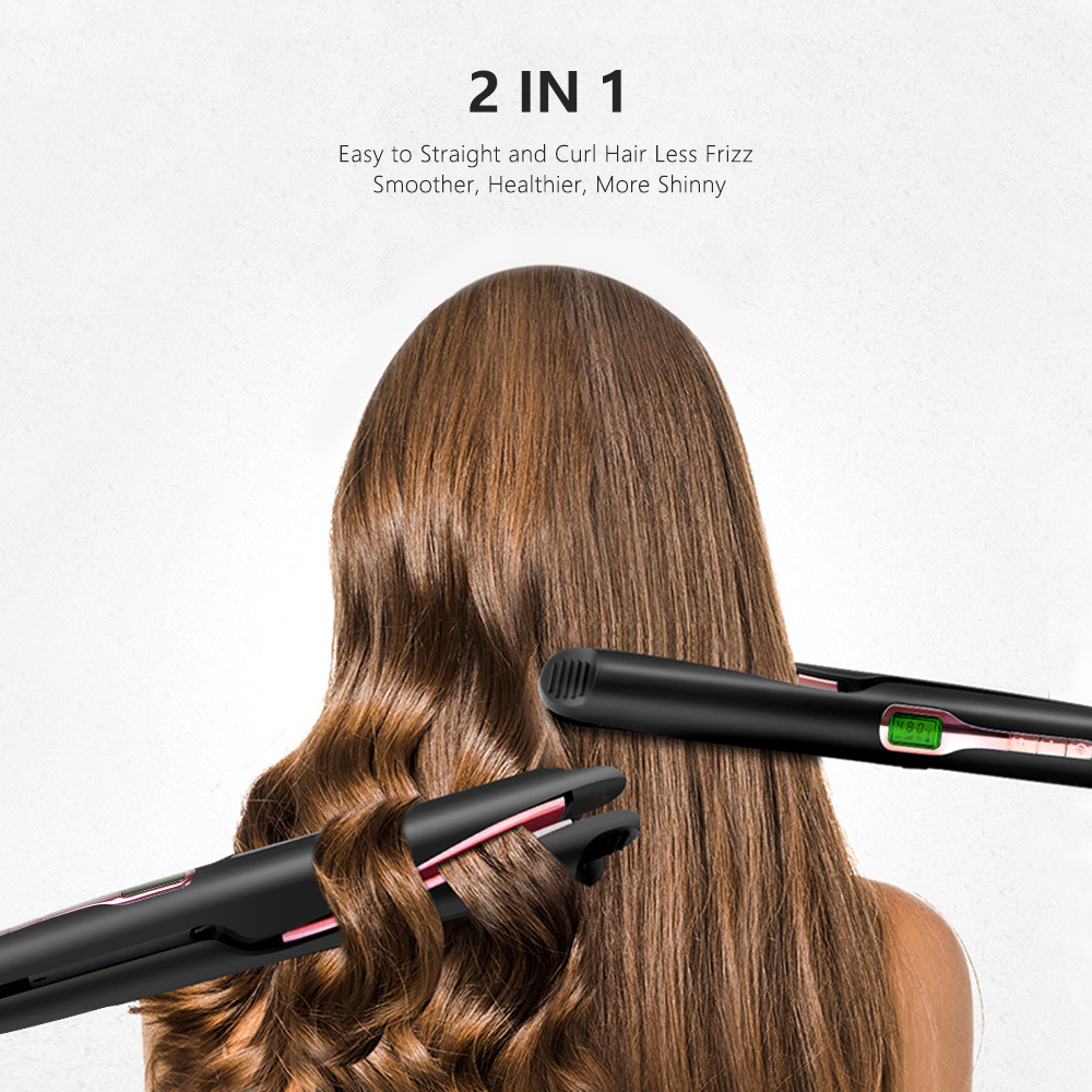 New Fashionable 2 In 1 LCD Tourmaline Twisted Ceramic Professional Ionic Straightening Curling Flat Iron Hair Straightener