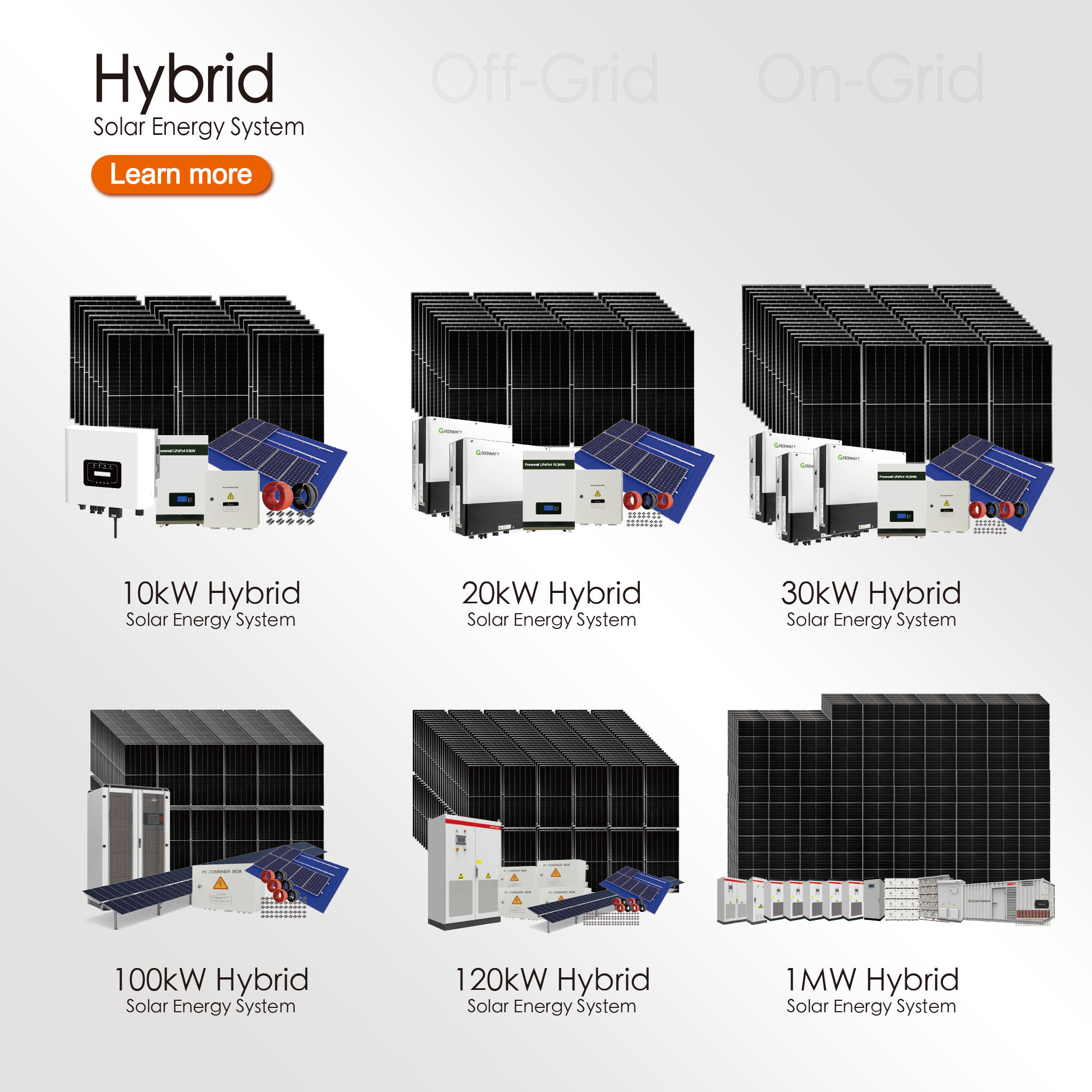 Maxbo 50kW 50 kW 48kW 48 kW Off Grid offgrid Hybrid complete Growatt roof Solar Energy battery storage System for home use