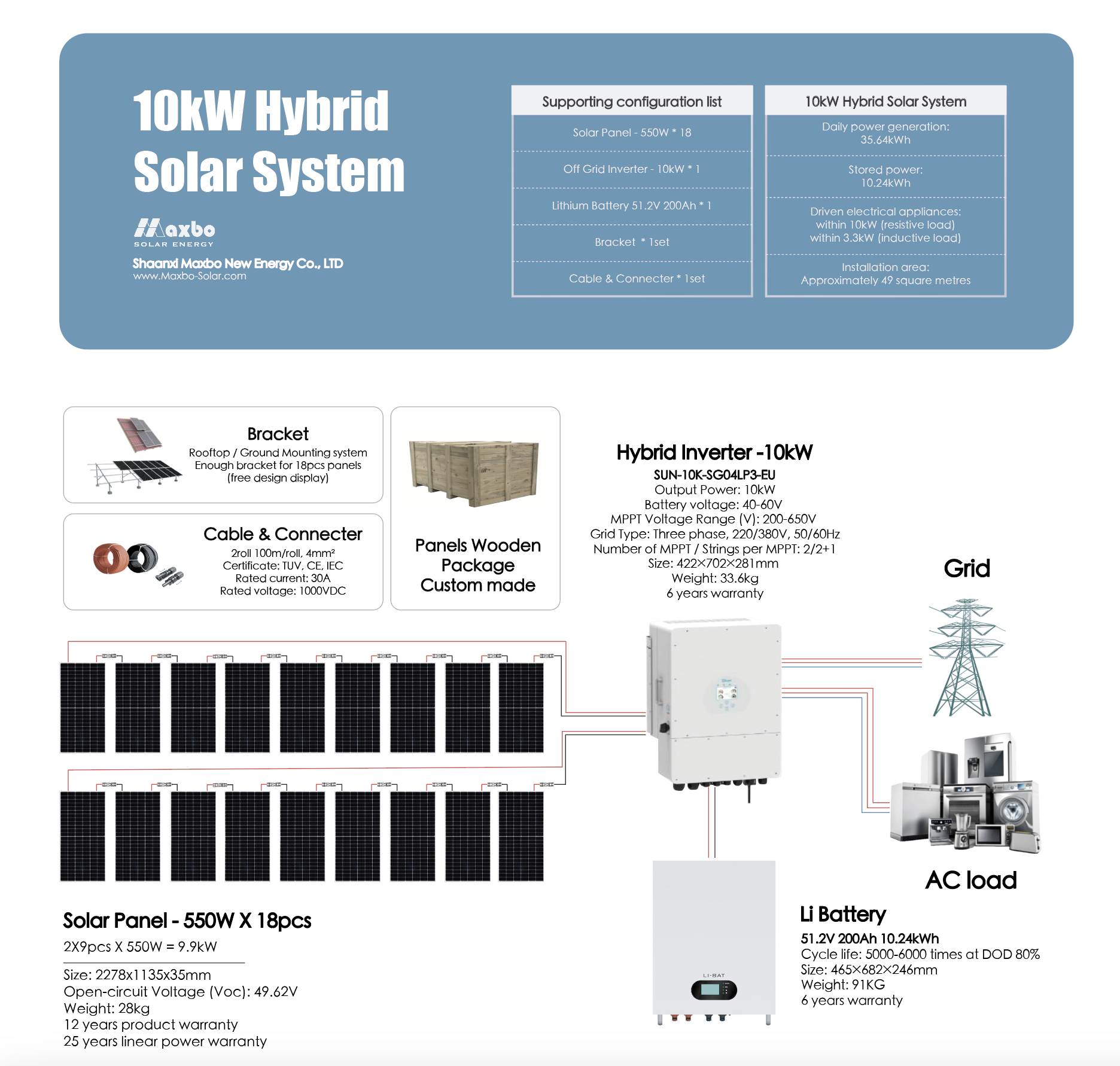 10kW hybrid Solar system for house with lithium ion battery 10kw 20kw 30kw off grid hybrid solar system