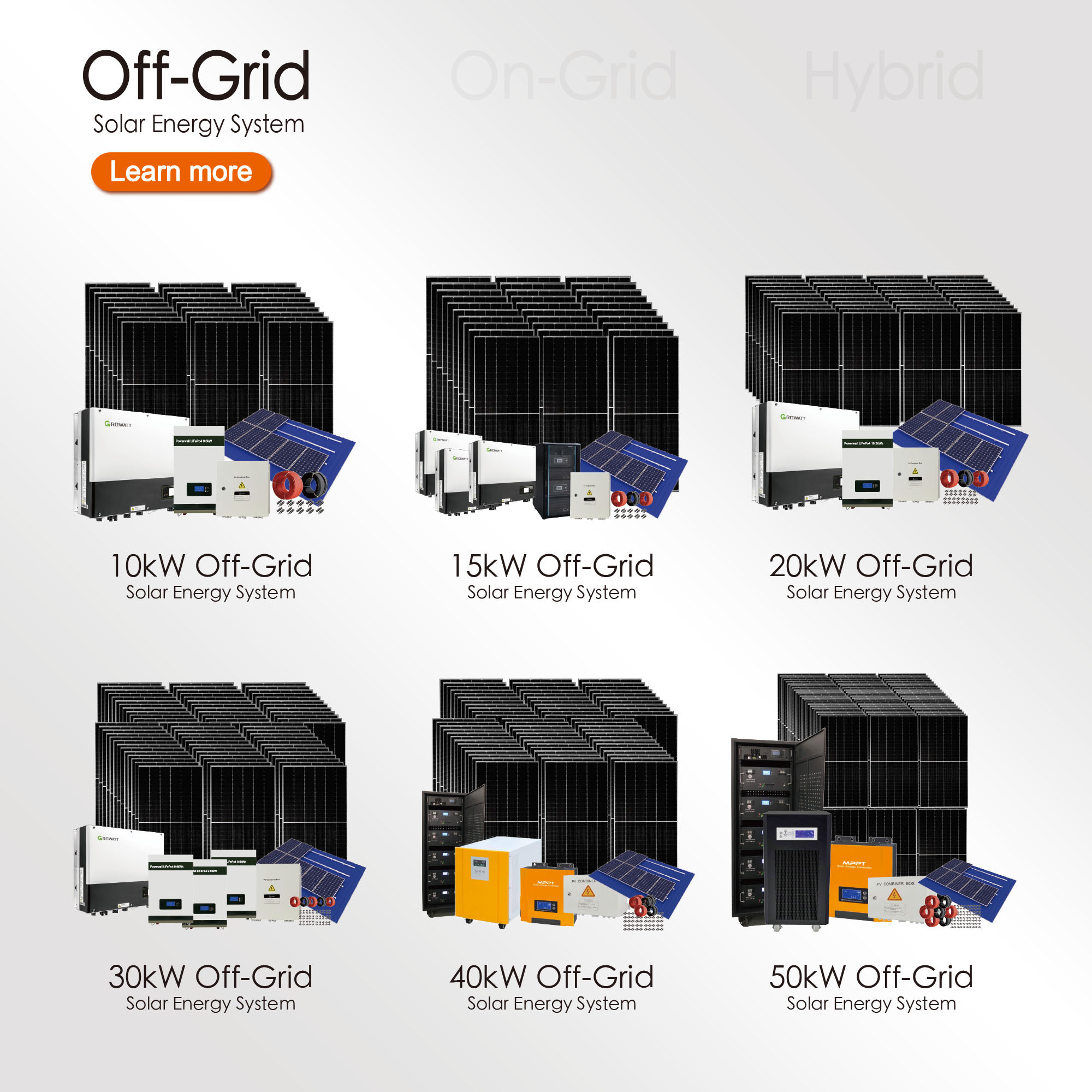 Maxbo 50kW 50 kW 48kW 48 kW Off Grid offgrid Hybrid complete Growatt roof Solar Energy battery storage System for home use