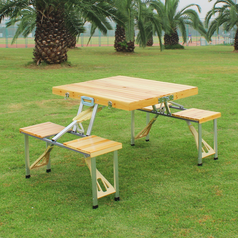 modern portable patio wood umbrella foldable table outdoor bbq camping picnic folding table chair with umbrella